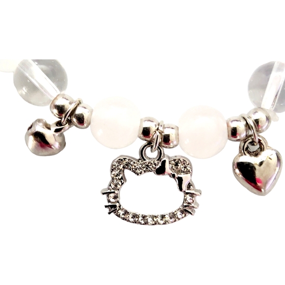 Sanrio HELLO KITTY Pearly White Crystal Beaded Rhinestone Charm Bracelet - Picture 9 of 15